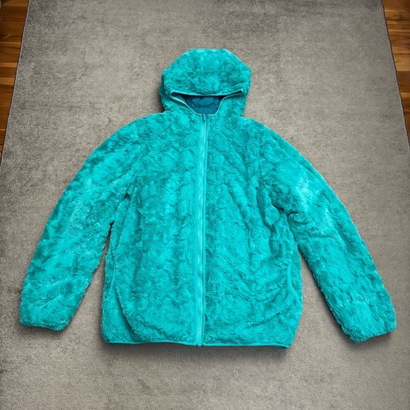 Lands’ End Featherless Reversible Fleece Lined Hooded Puffer Jacket Youth - Picture 3 of 9